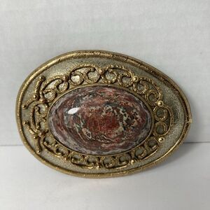 Antique Gold Ornate Belt Buckle Marble Stone Artisan Bohemian Gypsy Spanish